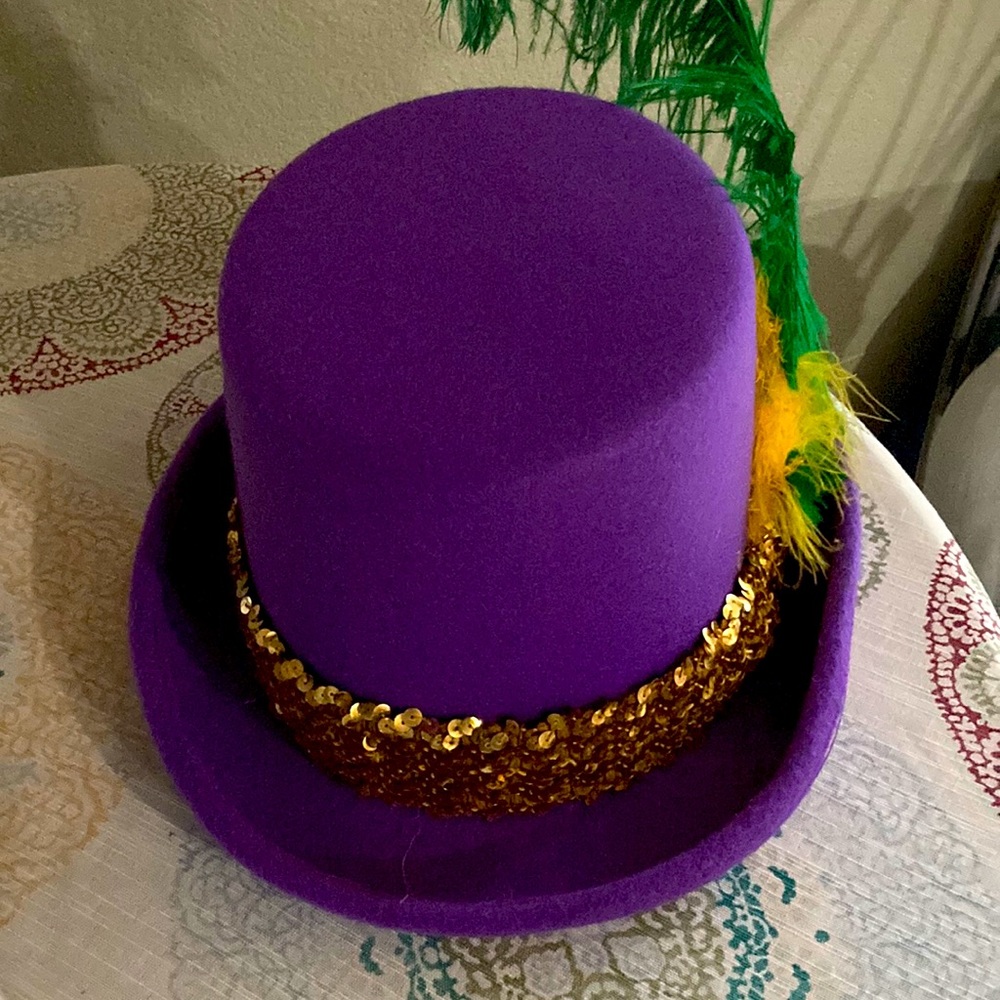 Mardi Gras Felt Top Hat Purple One Size Peacock Feather